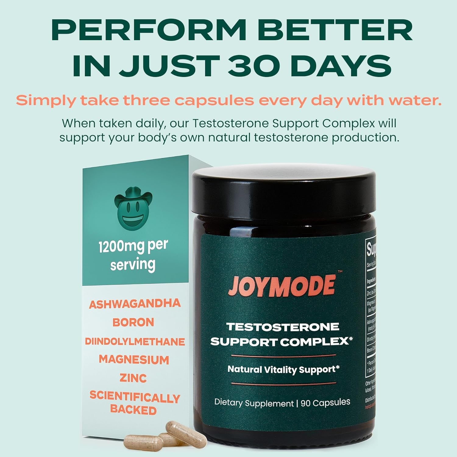 JOYMODE Testosterone Support Complex (90Ct) -Natural Supplement for Men W/Ashwagandha, DIM, Magnesium, Zinc & Boron