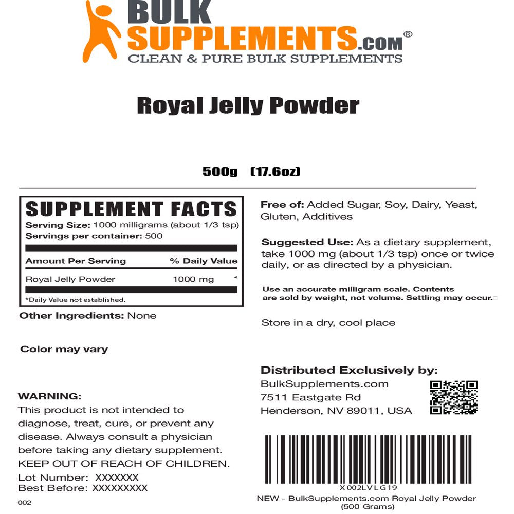 Bulksupplements.Com Royal Jelly Powder, 1000Mg - Brain & Immune Support Supplement (500G - 500 Servings)