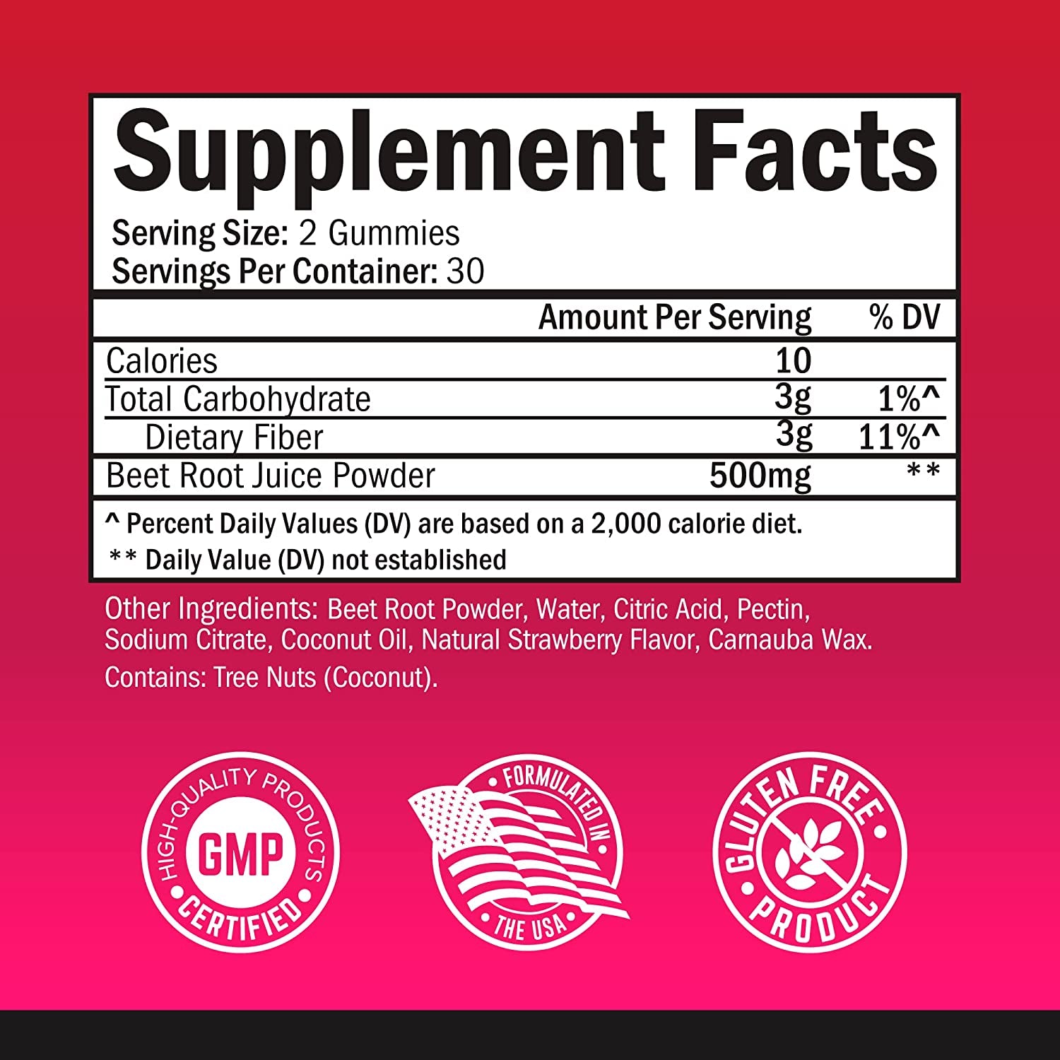 Sugar Free Beet Root Gummies - Nitric Oxide Beet Chews Infused with Coconut Oil for Highest Absorption - Supports Energy & Whole Body Health - Delicious Strawberry Flavor - 60 Count (30 Day Supply)