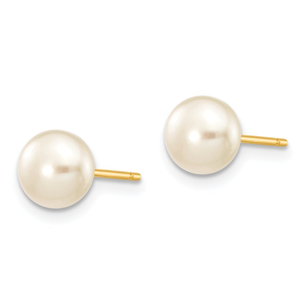 14K 6-7Mm White Button Freshwater Cultured Pearl Stud Post Earrings X60BW