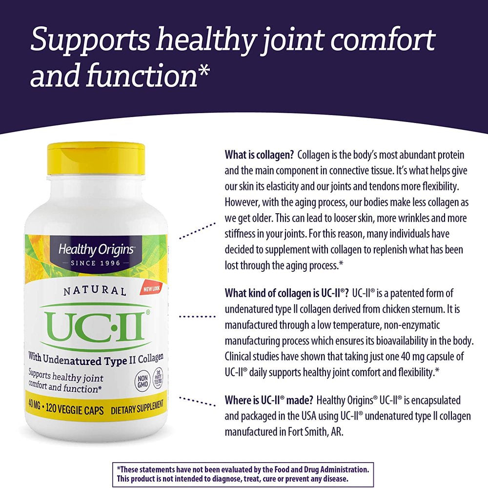 Healthy Origins UC-II 40 Mg (Undenatured Type II Collagen, Non-Gmo, Gluten Free, Joint Support), 120 Veggie Caps