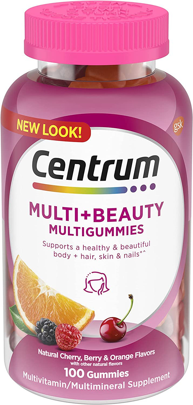 Centrum Multigummies Multi+ Beauty Dual Action Multivitamin, Specially Designed with Biotin for Healthy Hair, Skin and Nails, Cherry/Berry/Orange Flavors - 100 Count