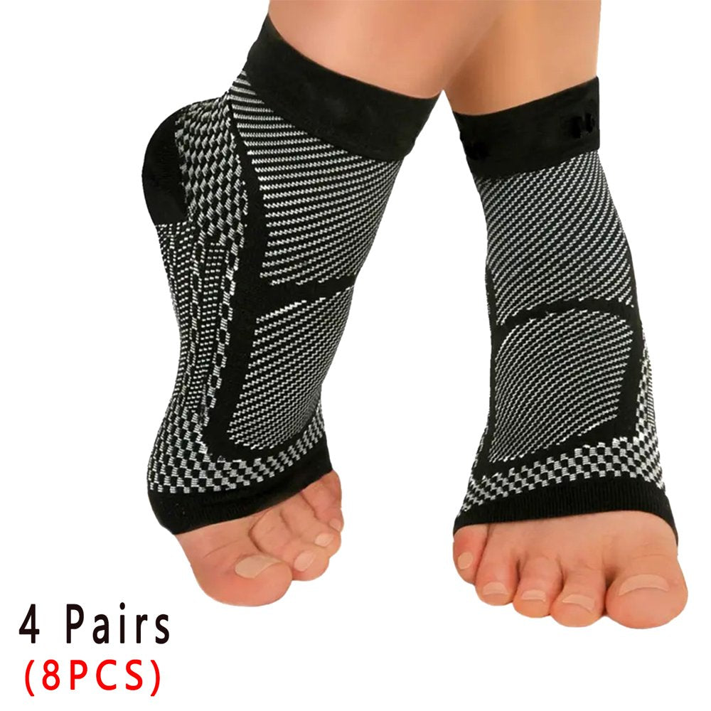 4Pair Neuropathy Socks Ankle Compression Socks Men Women Soothe Socks for Ankle Brace Plantar Fasciitis Pain Relief-Black,S/M