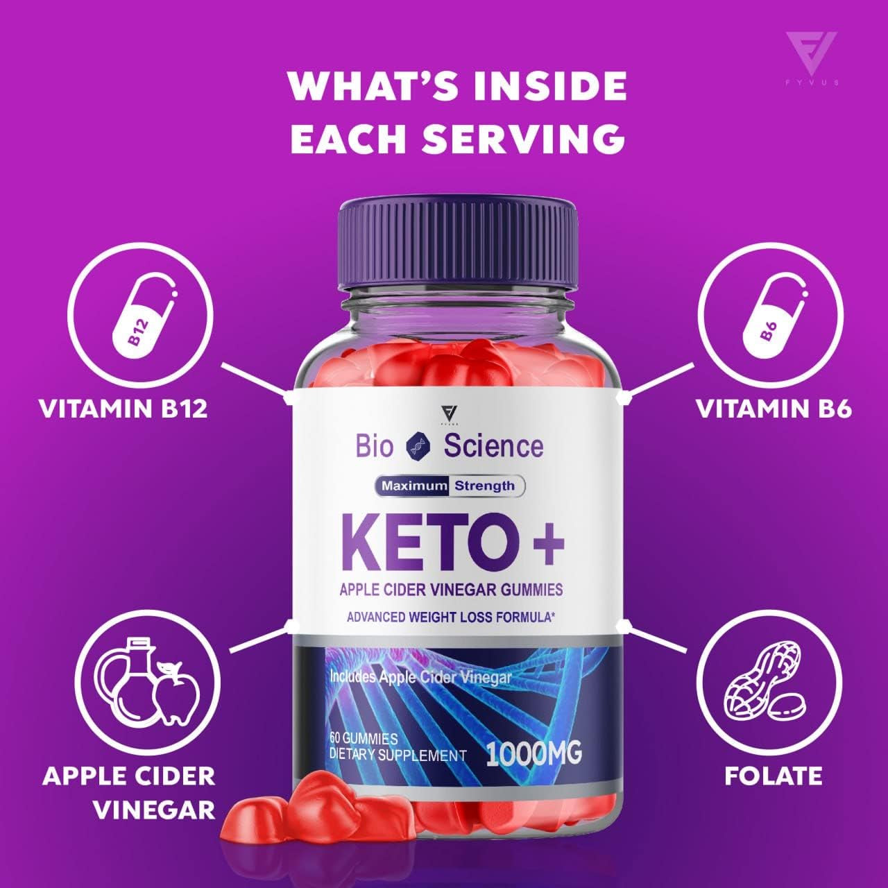 Bioscience Keto ACV Gummies Bioscience Keto Gummies for Weight Loss plus - Bio Science Keto Apple Cider Vinegar Gummies Supplement 1000MG Folate Beet Root Juice (60 Gummies)