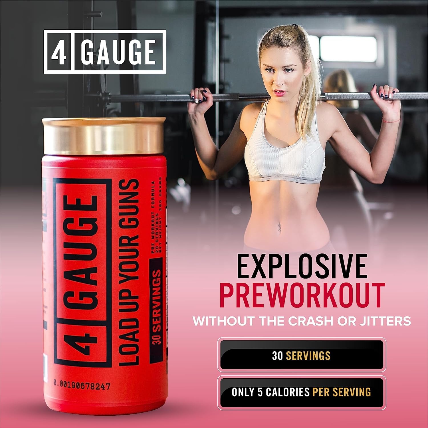 4 Gauge Natural Preworkout without the Jitters | 30 Servings | Nitric Oxide Booster | L-Citrullline, L-Carnitine, Creatine | No Artificial Ingredients (Pina Colada)