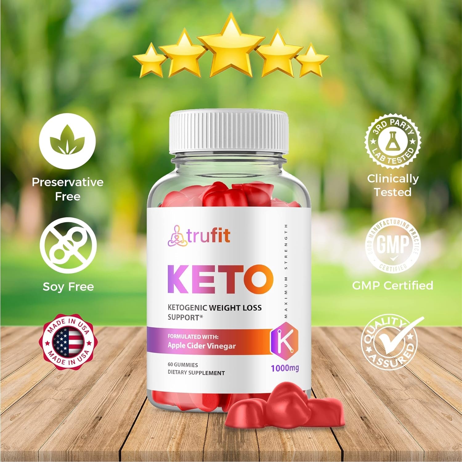 (5 Pack) Trufit Keto Gummies - Official Formula, Vegan, Non GMO - Tru Fit Keto Trufit Keto ACV Gummies with Apple Cider Vinegar, Trufit Keto AVC Pomegranate Juice, Beet Root Juice (300 Gummies)