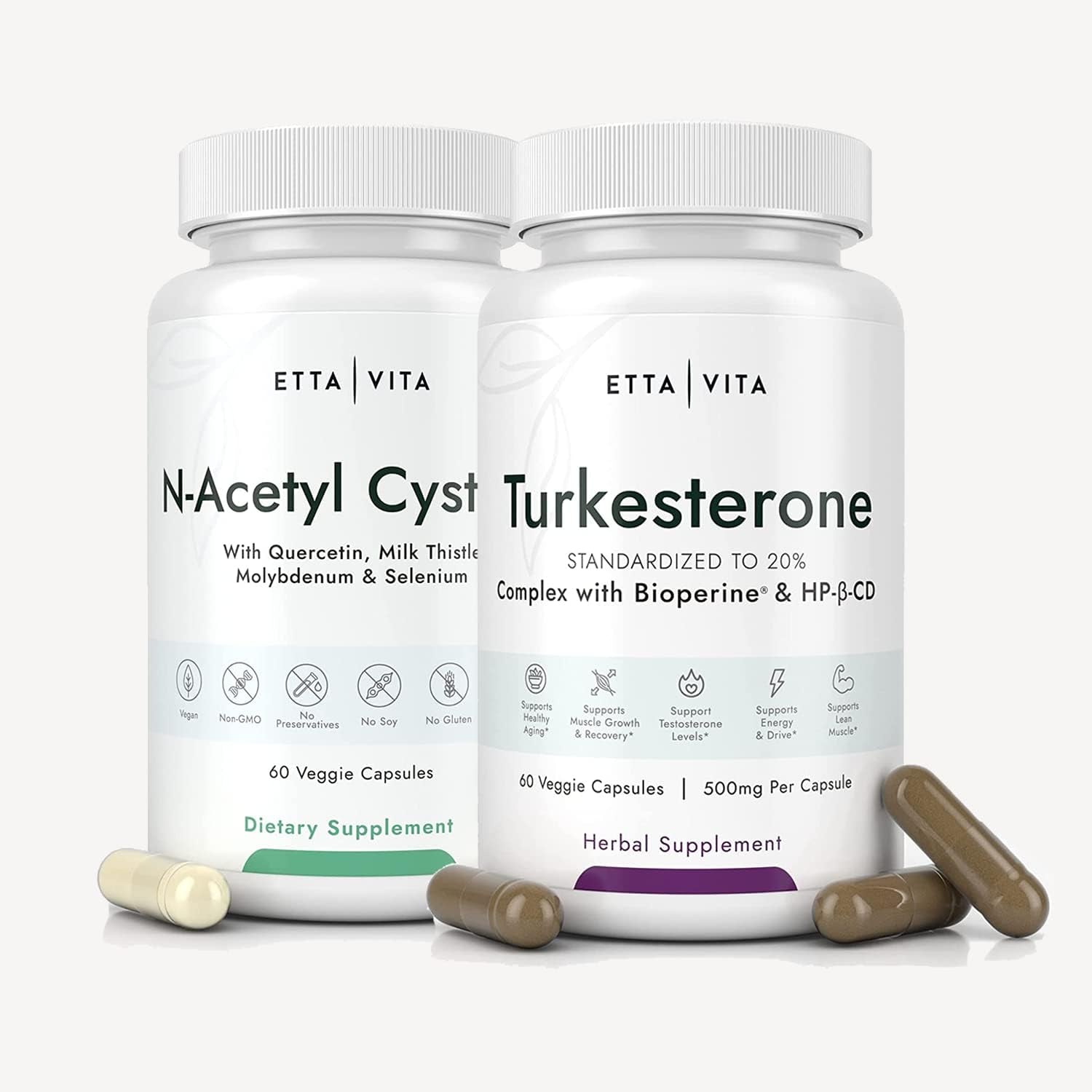 Turkesterone 500Mg + N-Acetyl Cysteine 600Mg Bundle, 3X Aypropyl-Beta-Cyclodbsorbency with Bioperine & Hydroxextrin in Turk & NAC Supplement Powered with Quercetin, Milk Thistle, Molybdenum & Selenium