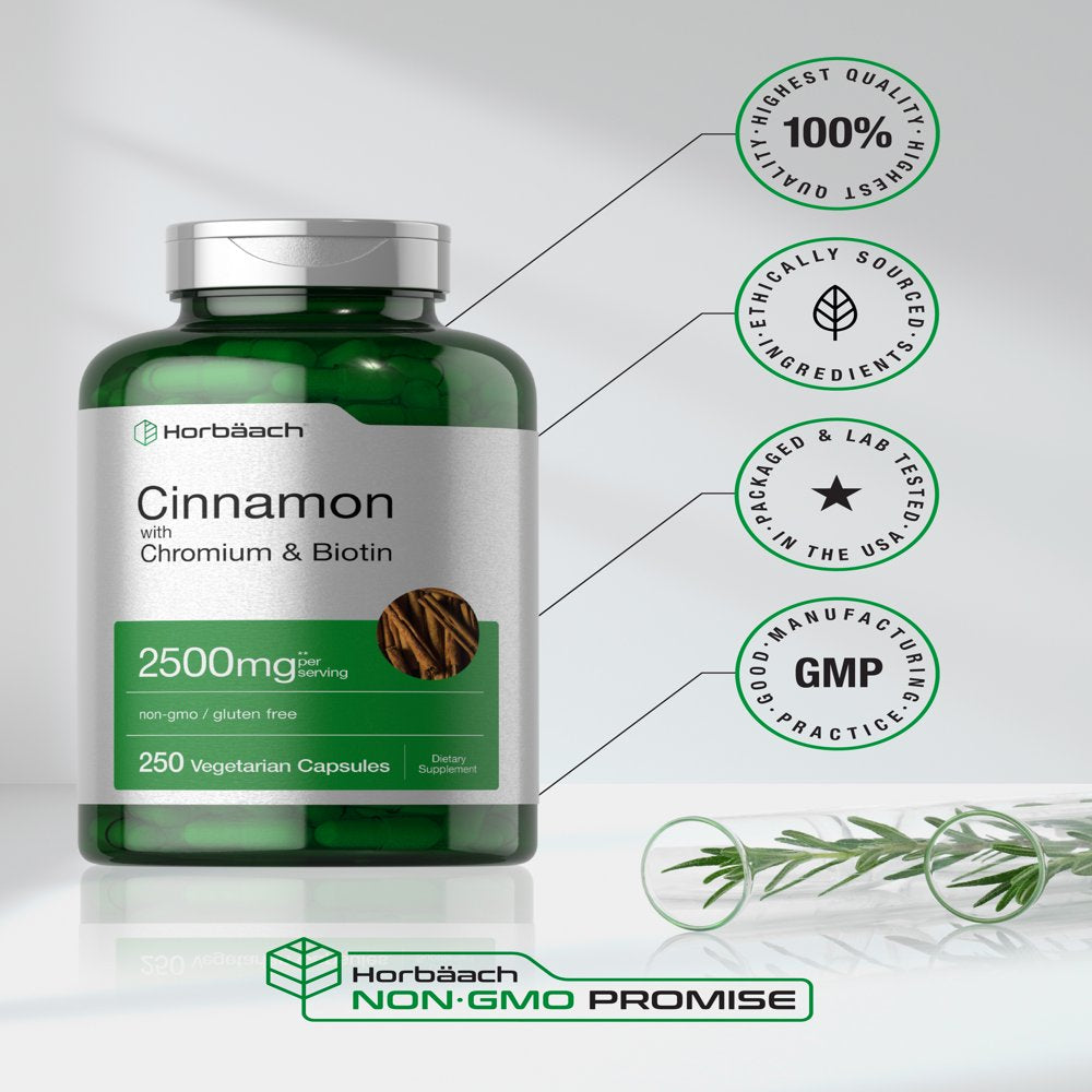 Cinnamon with Chromium & Biotin | 250 Vegetarian Capsules | by Horbaach