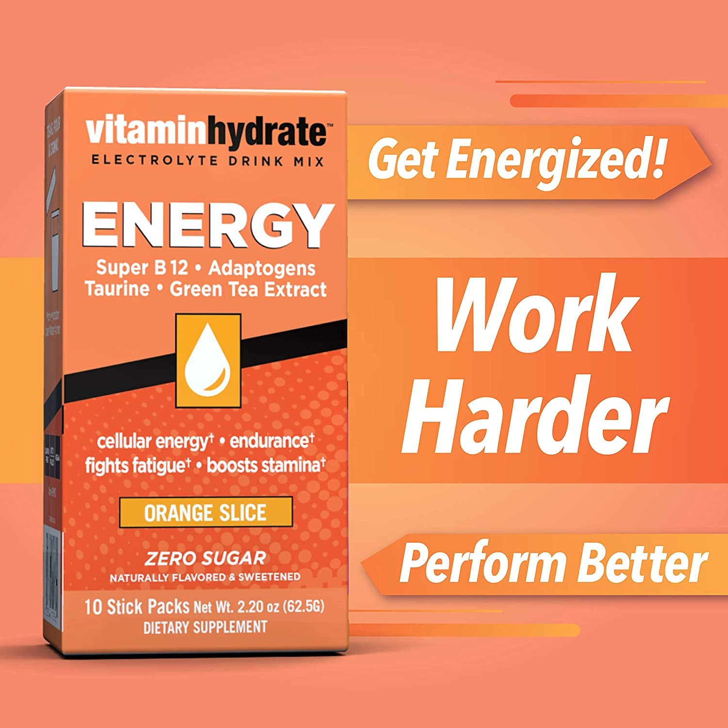 Vitaminhydrate, Hydration Powder, Electrolyte Supplement Drink Mix, Single Serving, Orange, Zero Sugar, 10.0 Count (Pack of 2)