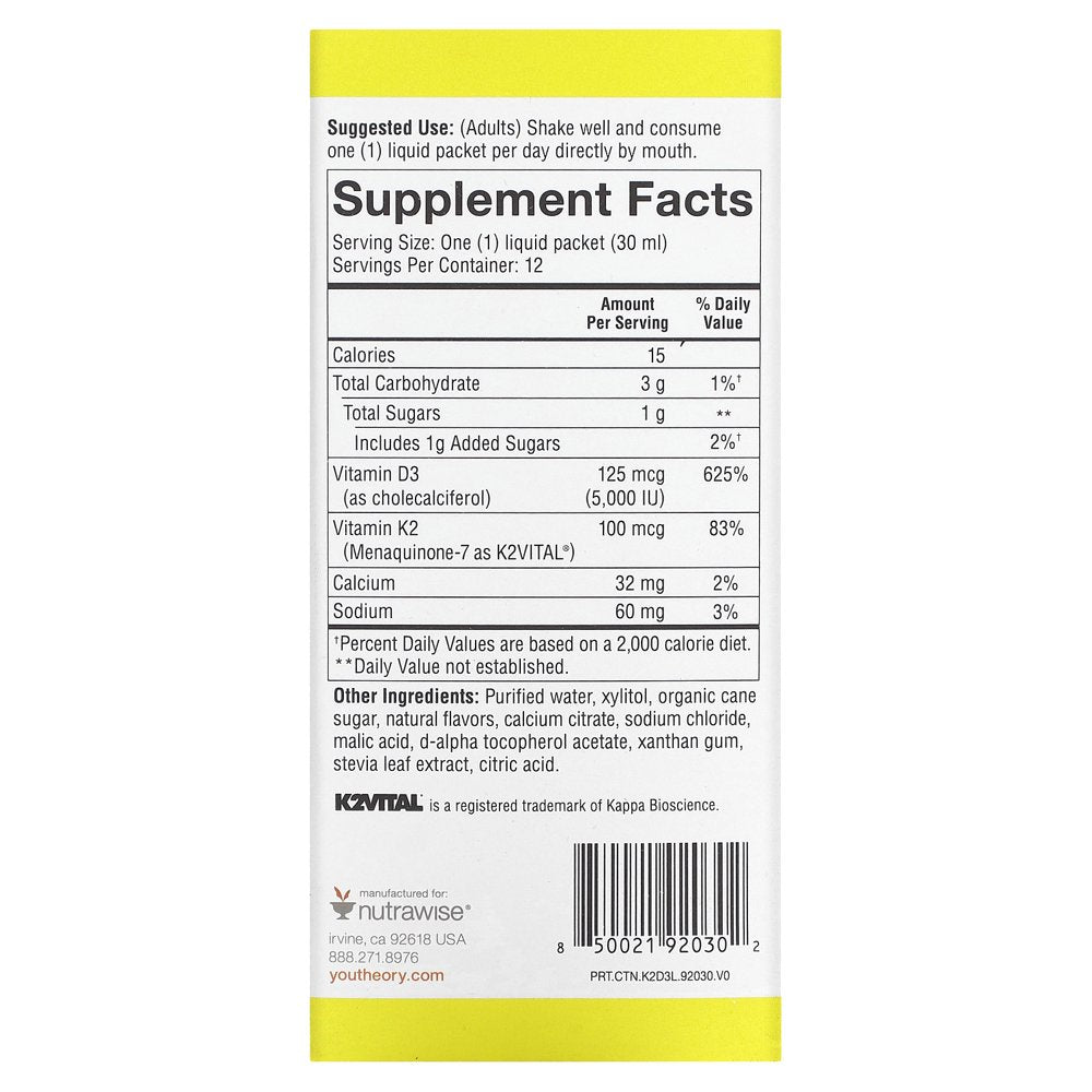 Youtheory - Vitamin K2 D3 Liquid Essential Daily Vitamins Peach - 12 Packet(S)