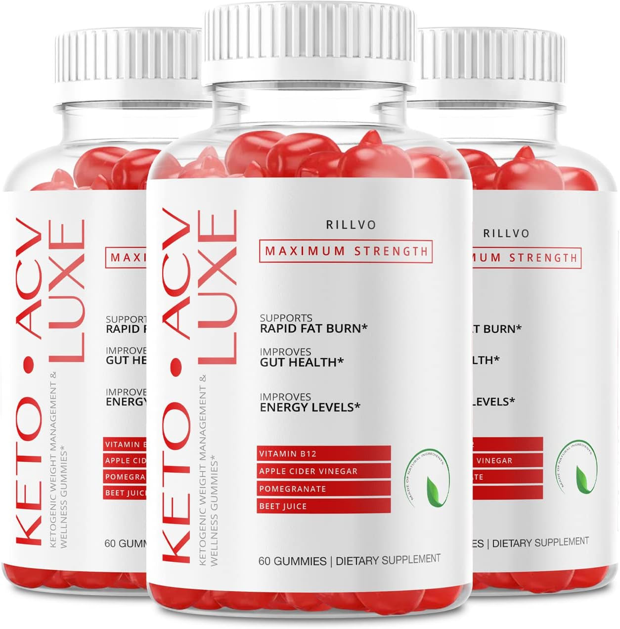 Rillvo (3 Pack) Keto Luxe ACV Gummies Advanced Formula (180 Gummies), Erfre