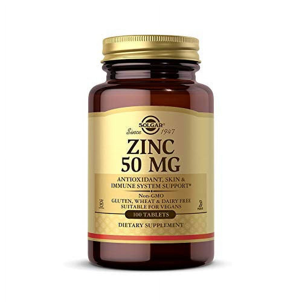 Solgar Zinc 50 Mg, 100 Tablets - Zinc for Healthy Skin, Taste & Vision - Immune System & Antioxidant Support - Supports Cell Growth & DNA Formation - Non GMO, Vegan, Gluten Free - 100 Servin