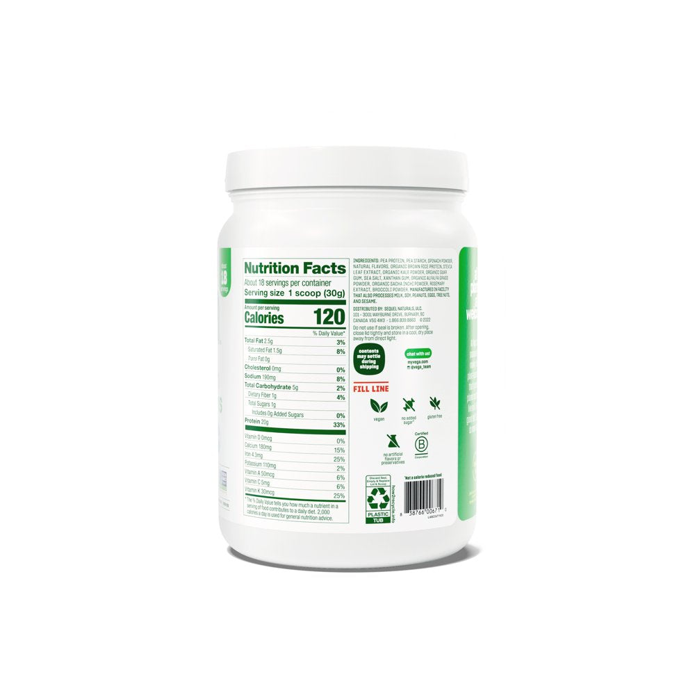 Vega Protein & Greens, Vanilla, 18 Servings, 20G Protein, Plant Based Vegan Protein Powder