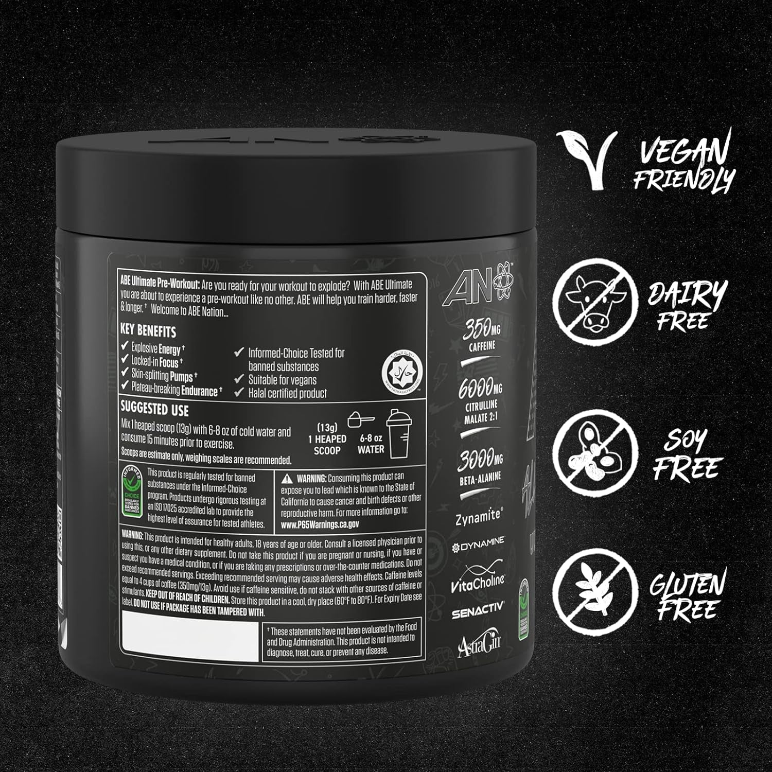 ABE Pre Workout Powder - All Black Everything Pre Workout Energy Drink with Citrulline Malate & Beta Alanine | for Pump, Energy, Performance (30 Servings) (Energy Flavor)