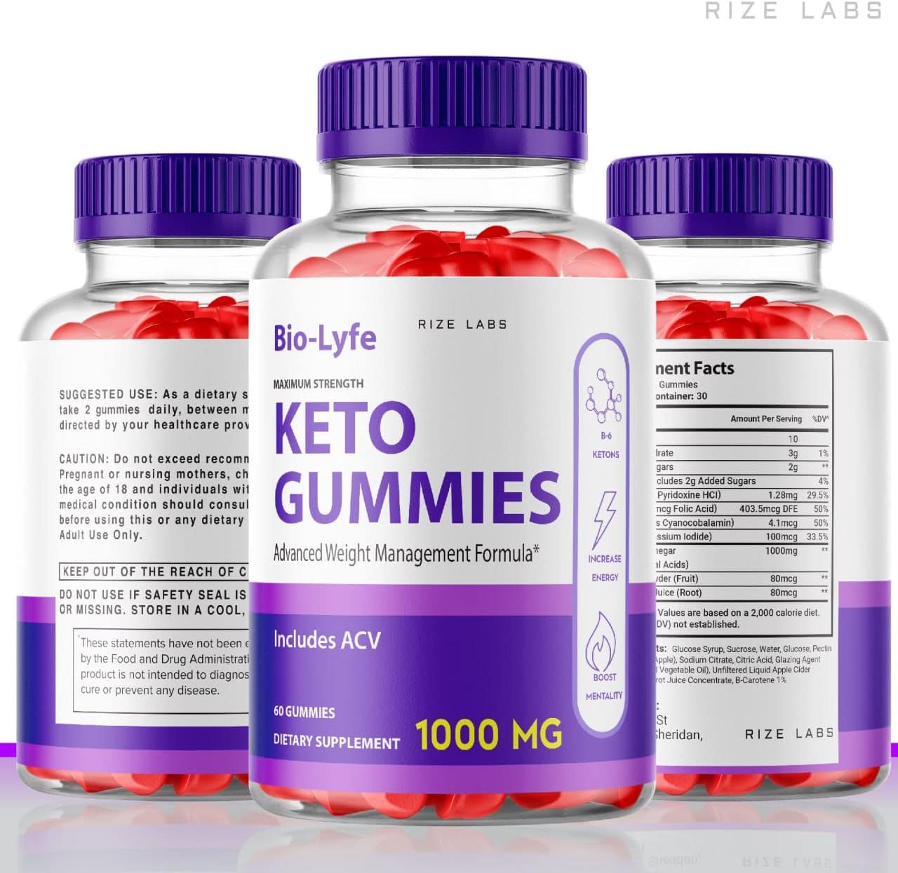 (2 Pack) Biolyfe Keto ACV Gummies Advanced Formula Biolyfe Apple Cider Vinegar Maximum Strength (120 Gummies)