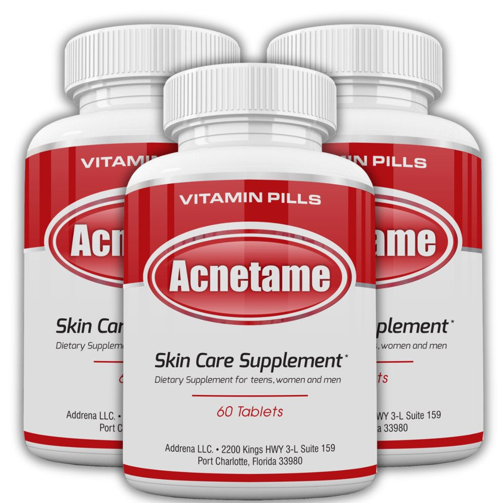 Acnetame 3 Pack 180 Count Clear Skin Supplements Pill- Tablets for Oily Skin, Spots, Blemishes, & Sebum Control for Women, Men, & Teens