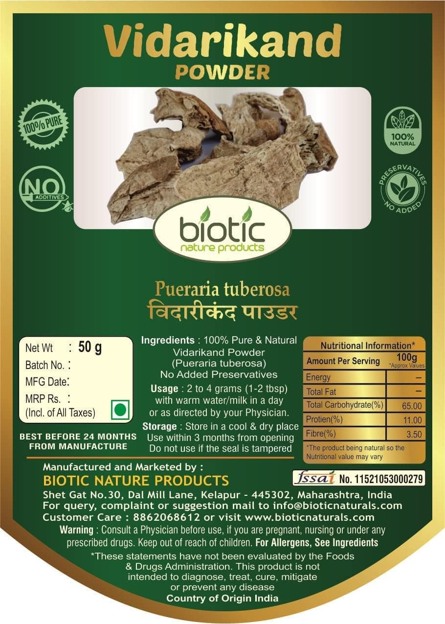 Veena Biotic Natural Vidarikand Powder - Vidharikand Churna - Bidarikand Powder - 50Gm