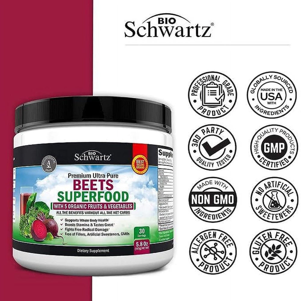 Bioschwartz Beets Superfood Powder with Vitamin C | Healthy Heart Support Supplement | 30 Servings