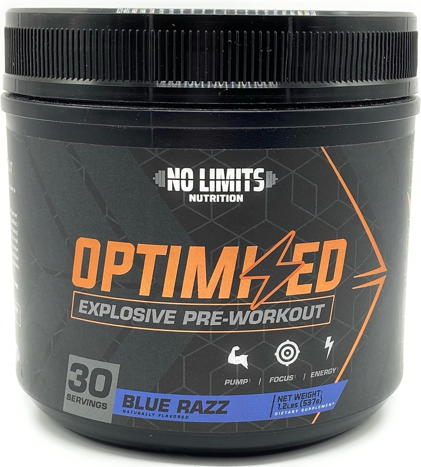 "Optimized" Blue Razz Pre-Workout Powder / Massive Pumps / Increase Muscle Mass, Strength & Focus / Beta Alanine + L-Citrulline + Betaine Anhydrous + Creatine + Caffeine Anhydrous / 30 Servings