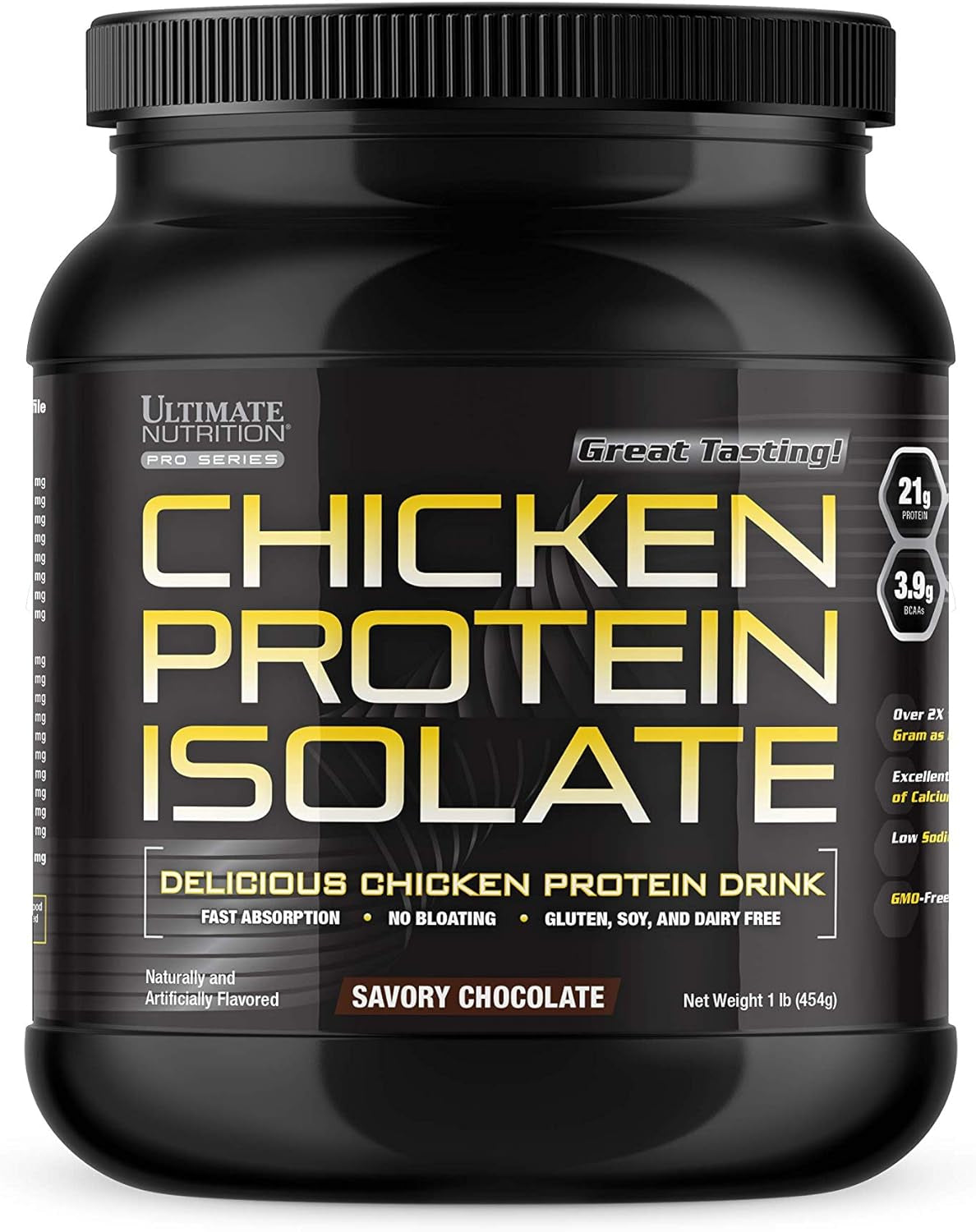 Ultimate Nutrition Chicken Protein Isolate Gluten Free Non GMO Drink Mix with 21G Protein per Scoop (Savory Chocolate, 14 Servings)