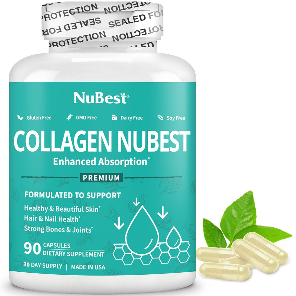 Collagen Nubest, Skin Beauty Supplement, Nourish Skin, Hair and Nails with Hydrolysate Collagen, 90 Capsules (Pack of 6)