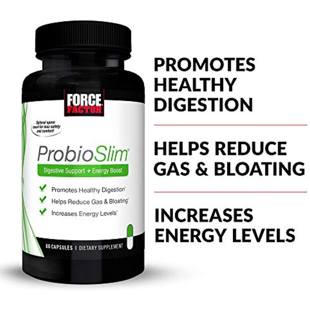 Probioslim Probiotic Supplement for Women and Men with Probiotics and Green Tea Extract, Reduce Gas, Bloating, Constipation, Support Digestive and Gut Health, Force Factor, 120 Capsules (2-Pack)