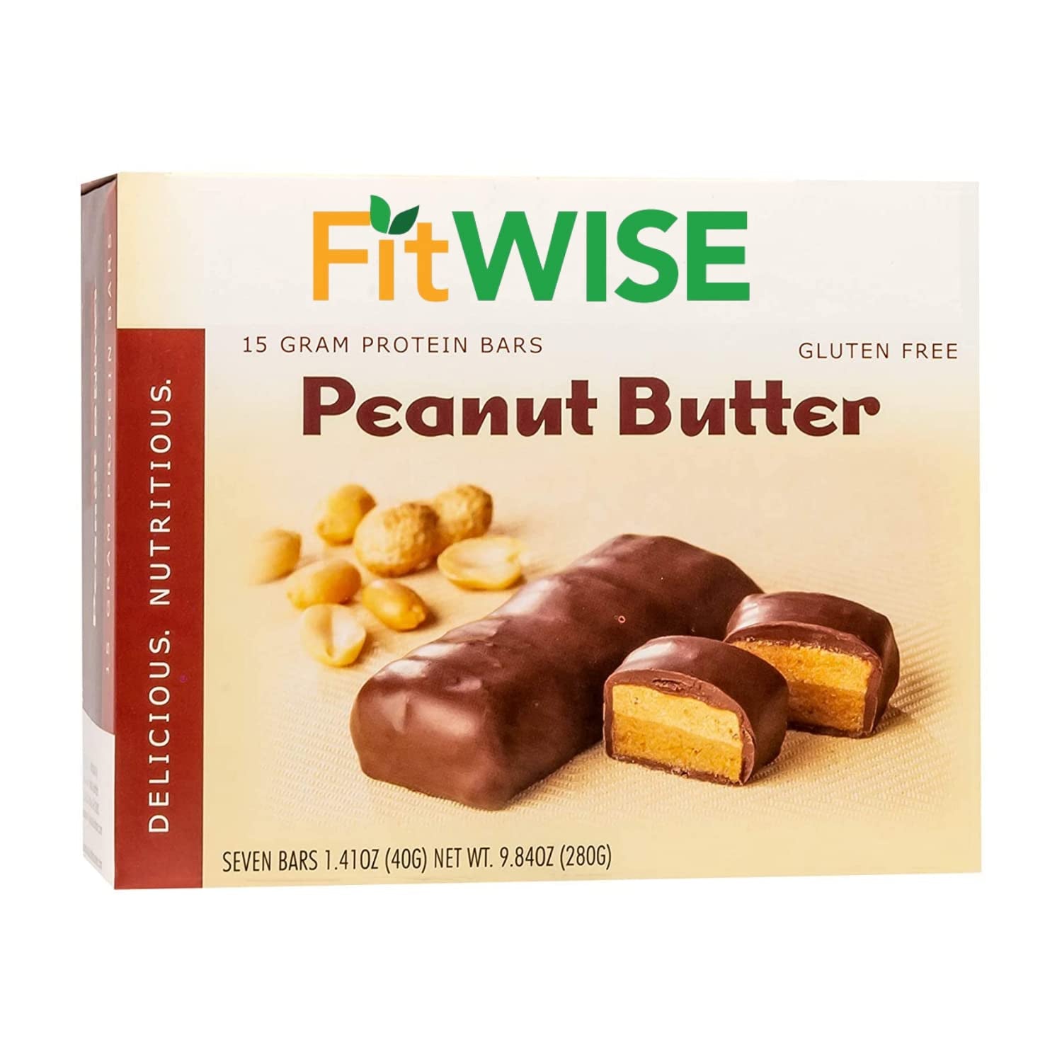 FITWISE - High Protein Layer Bars, 15G Protein, Low Calorie, Low Fat, Low Cholesterol, Aspartame Free, Vegetarian Breakfast Snack Bar, 7 Servings per Box (Peanut Butter)