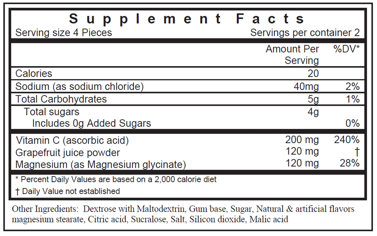 Vitaplur E-BOOST Magnesium & Grapefruit Supplement Gum with C Vitamins, Kinetic Orange Flavor, 8 Pieces