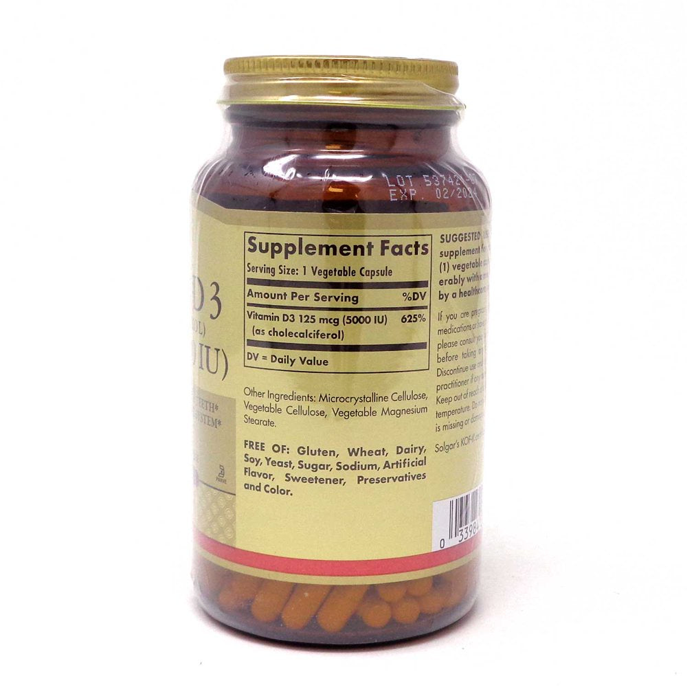 Solgar Vitamin D3 (Cholecalciferol), 125 Mcg (5,000 IU), 240 Vegetable Capsules