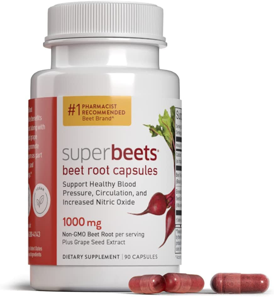 Humann Superbeets Beet Root Capsules Quick Release 1000Mg - Supports Nitric Oxide Production, Blood Pressure – Clinically Studied Antioxidants 90 Count Non-Gmo Powder