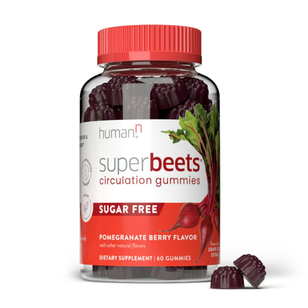 Humann Superbeets Sugar-Free Nitric Oxide Circulation Gummies - Daily Blood Pressure Support for Heart Health - Grape Seed Extract & Non-Gmo Beet Energy Gummies - Pomegranate Berry Flavor, 60 Count