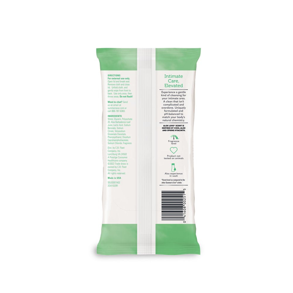 Summer’S Eve Aloe Love Gentle Daily Feminine Wipes, Removes Odor, Ph Balanced, 32 Count