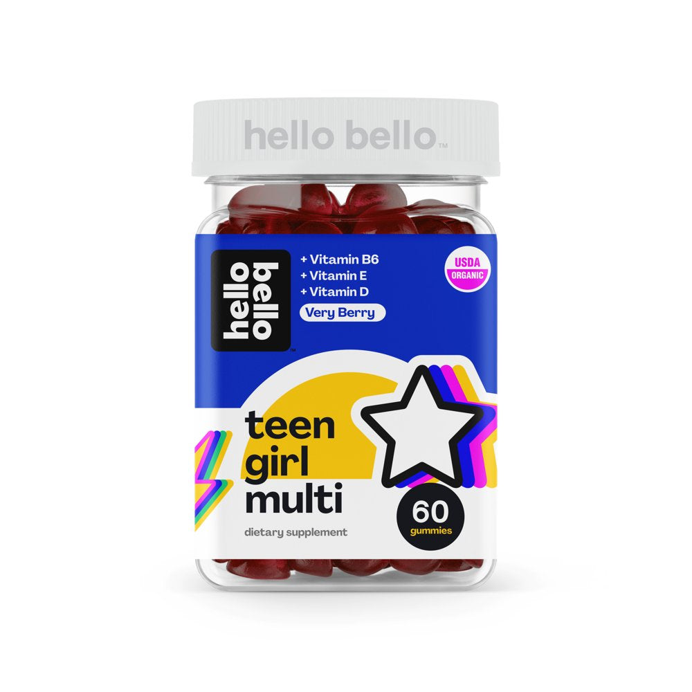 Hello Bello Teen Girl Organic Vegan Gummy Multivitamins with Vitamins E, B6 & Biotin, 60Ct