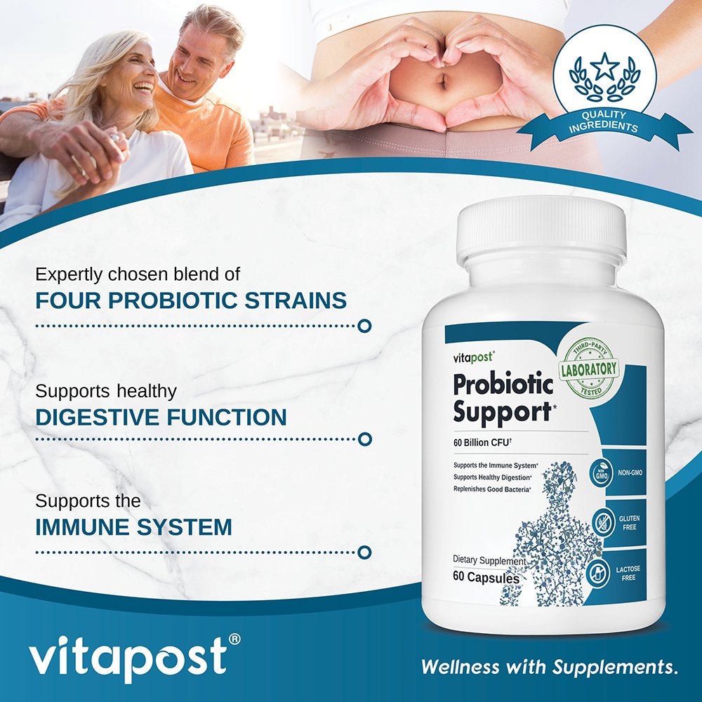 Vitapost Probiotic Support Supplement with Digestive Flora for Gut Health - 60 Capsules