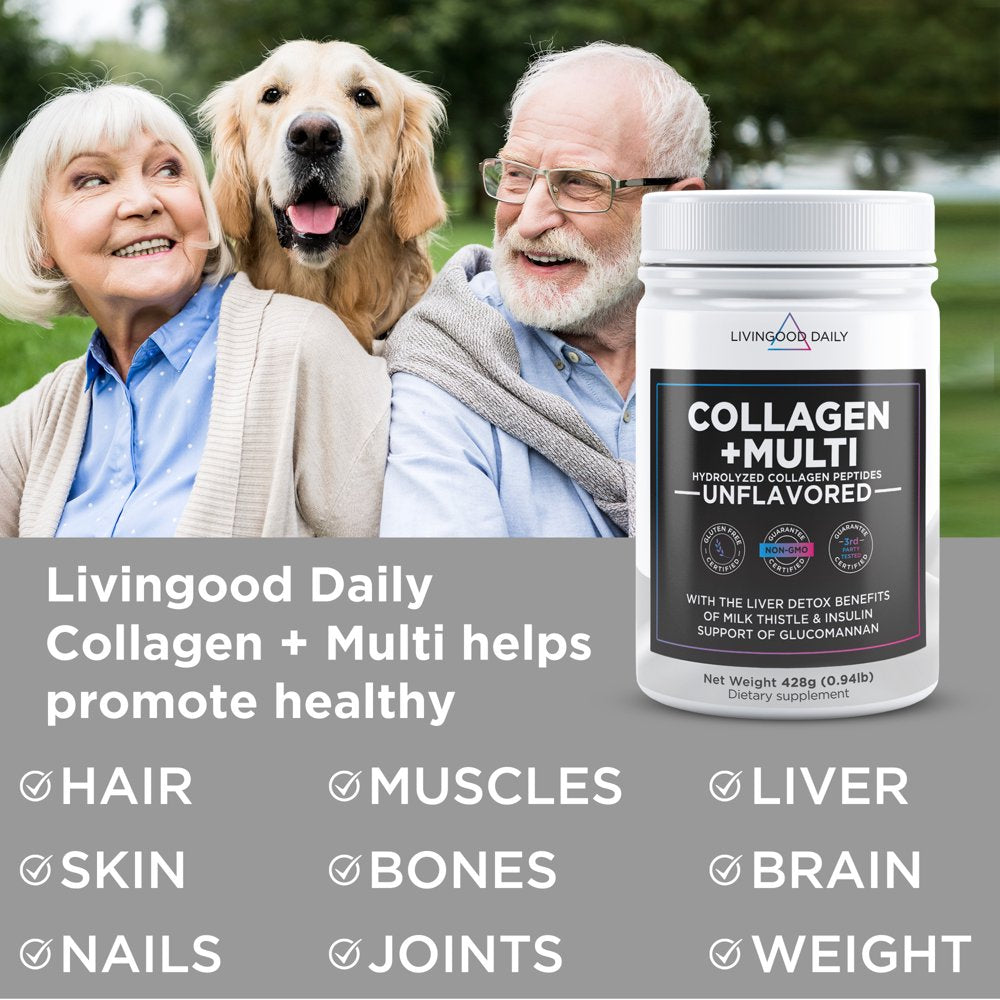 Livingood Daily Collagen + Multi - Hydrolyzed Collagen Peptides Powder W/ Multivitamin, 30 Servings