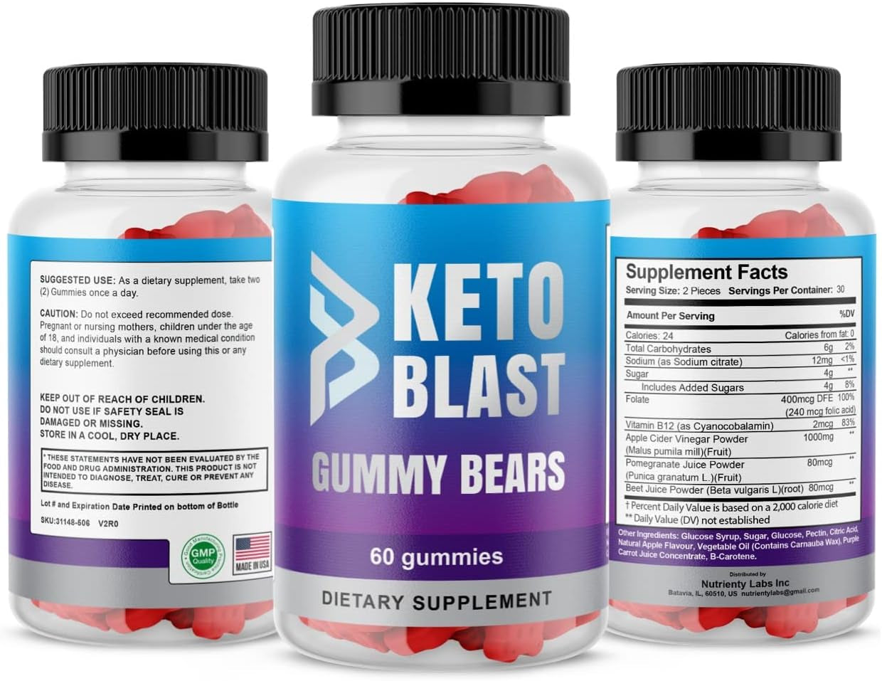 Zonata Keto Blast Gummies, 180 Count, 3 Bottles