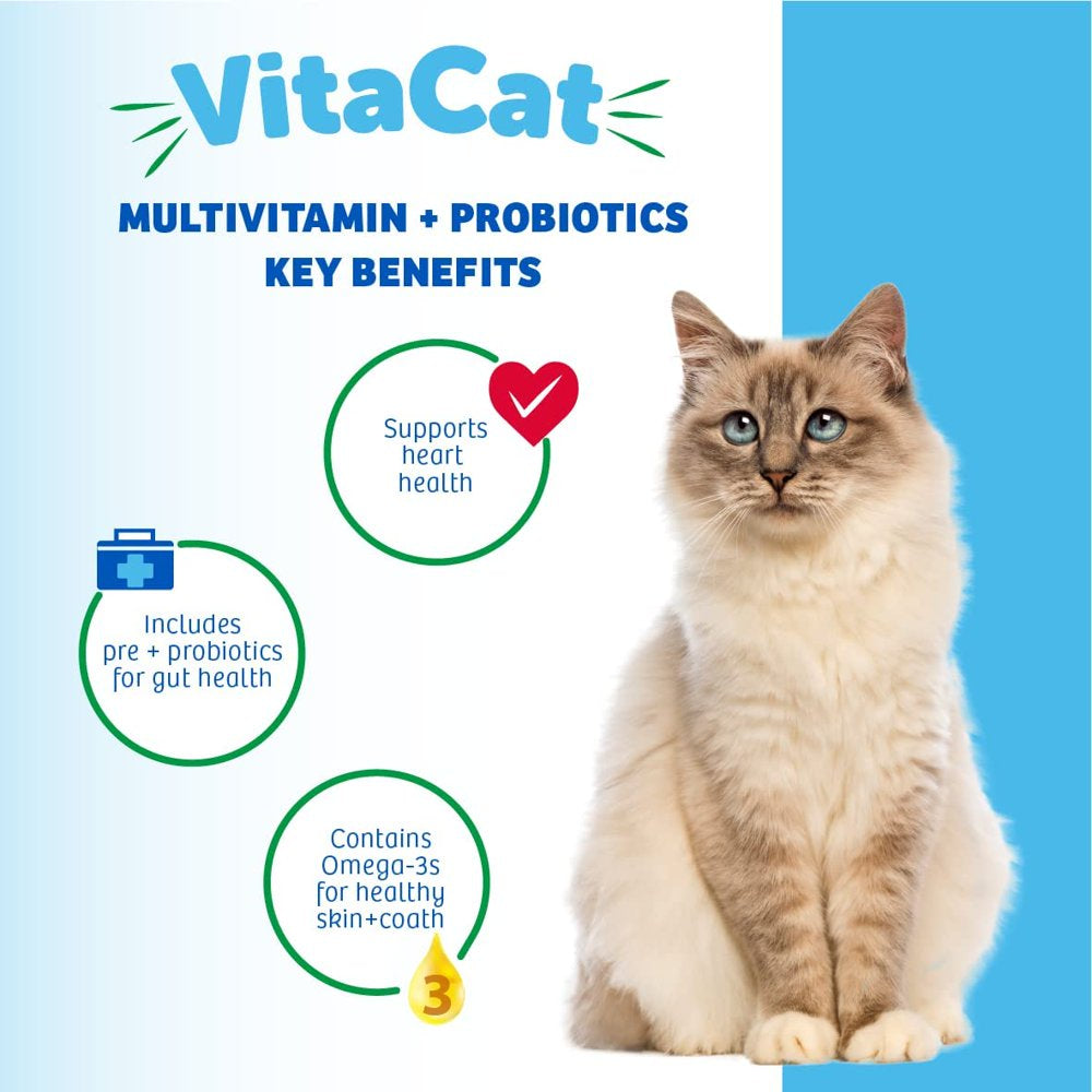 Vitacat Daily Multivitamin & Probiotics Cat Chews | Natural Supplement for Cats with Omega 3 | 90 Chicken Flavored Soft Chews | Made in the USA