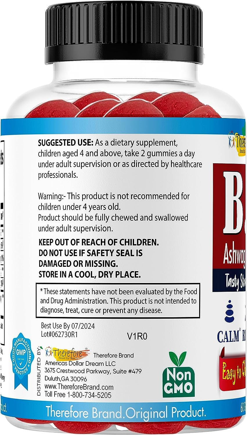 B.Calm Brain Focus Gummies for Kids with Ashwagandha Root Extract, Children Brain Supplement, Heart and Vision Support, Tasty Fruity Flavored 60Ct