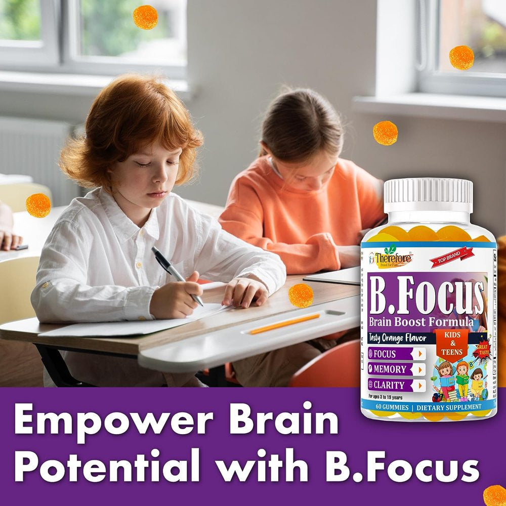 B.Focus Brain Booster Supplement for Kids, Teens, Supports Memory, Focus, Attention & Clarity, with Omega 3 & DHA | Brain Support 60 Gummy Vitamins