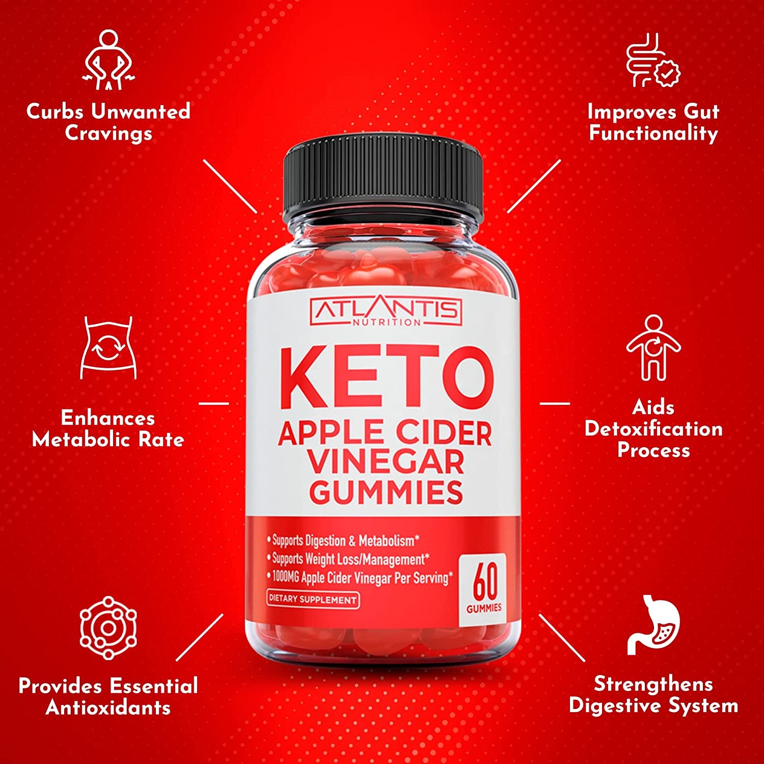 60 Keto Apple Cider Vinegar Gummies Advanced Weight Loss + 60 Ashwagandha Gummies - 1500MG Ashwagandha per Serving