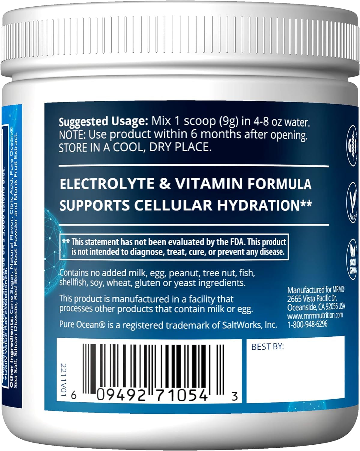 MRM Nutrition Hydration + | Blueberry Açai Flavored | Electrolyte Boost | Cellular Hydration | Vitamins + Electrolytes | Vegan + Gluten-Free | 15 Servings