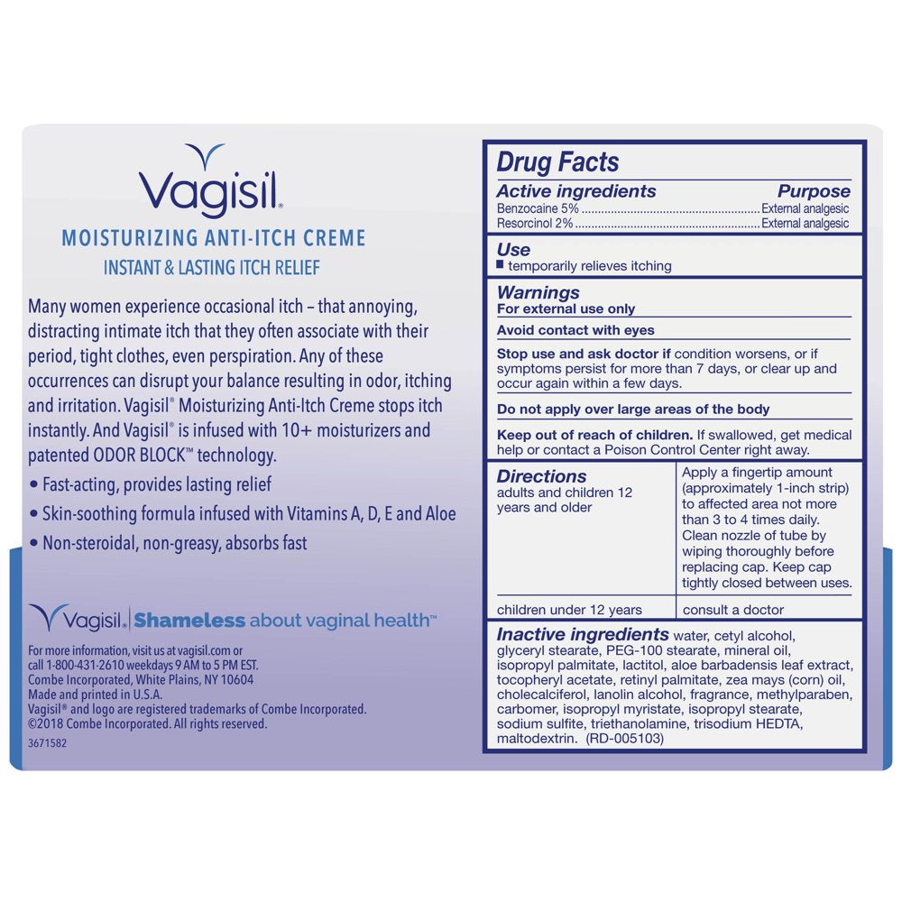 Vagisil Regular Strength Moisturizing Anti-Itch Cream, 1.0 Oz