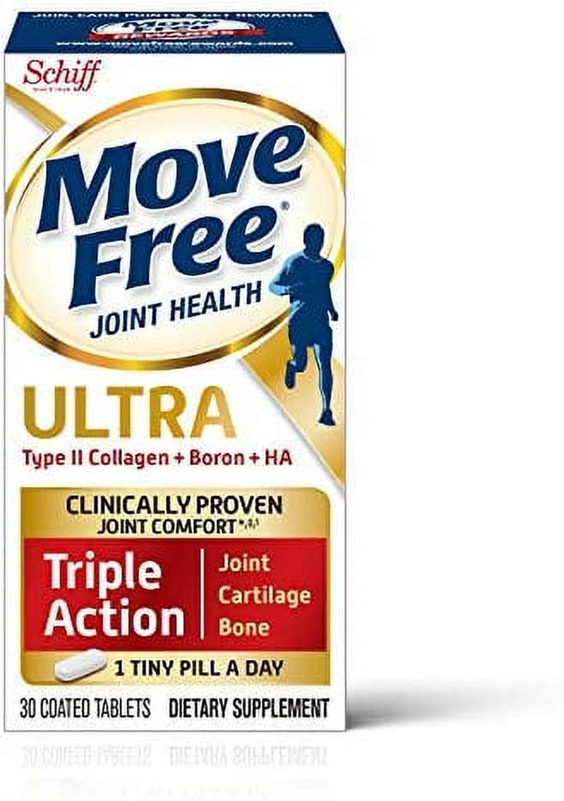 Move Free Ultra Triple Action Joint Support Supplement - Type II Collagen Boron & Hyaluronic Acid - Supports Joint Comfort, Cartiliage & Bones in 1 Tiny Pill per Day, 30 Tablets (30 Servings)*