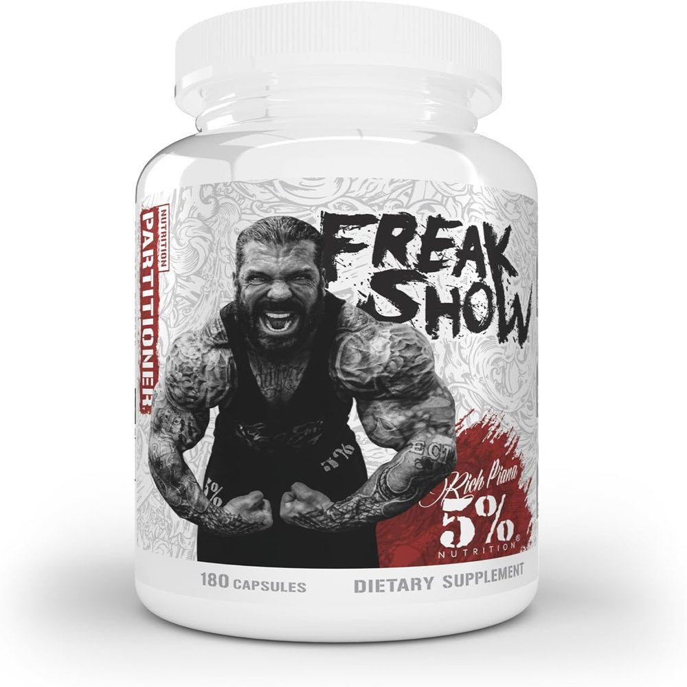 5% Nutrition Rich Piana Freak Show | Muscle Builder | Berberine, Gymnema Sylvestre, Banaba Powder | 180 Capsules (30 Days)