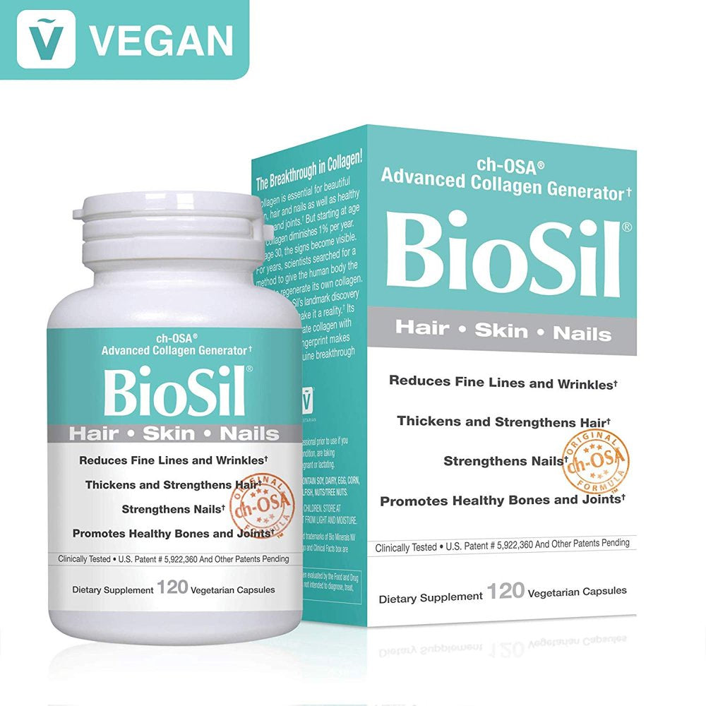 Biosil by Natural Factors, Hair, Skin, Nails, Supports Healthy Growth and Strength, Vegan Collagen, Elastin and Keratin Generator, 120 Capsules (120 Servings) (FFP)