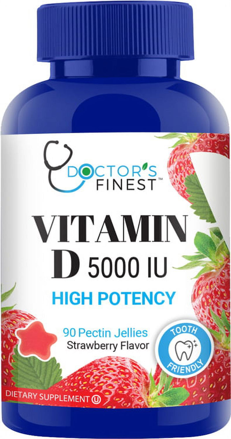 Doctors Finest Kosher Vitamin D3 5000 IU for Adults Gummies - Mixed Berry Flavor - 90 Jellies