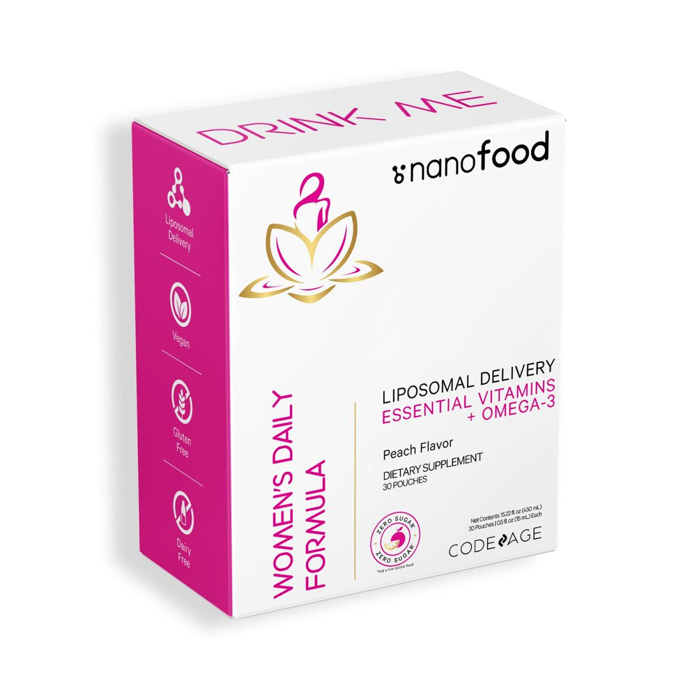 Codeage Nanofood Liposomal Women'S Daily Multivitamin Liquid Sachet Supplement, Sugar-Free, Vegan, 30 Pouches