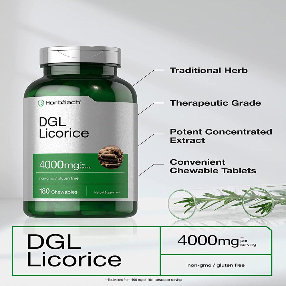 DGL Licorice Extract | 4000 Mg | 180 Chewable Tablets | Vegetarian | by Horbaach