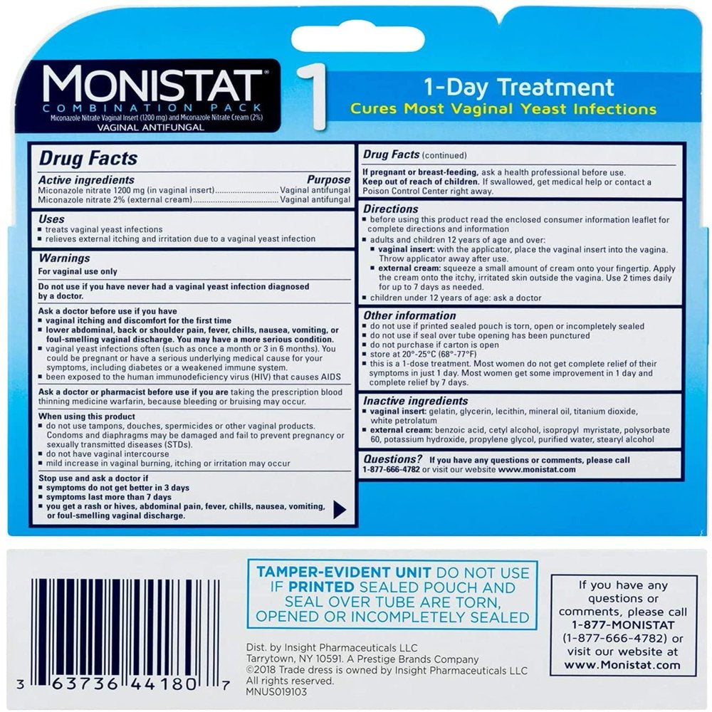 MONISTAT 1 1-Day Treatment Day or Night Combination 1 Kit (Pack of 2)