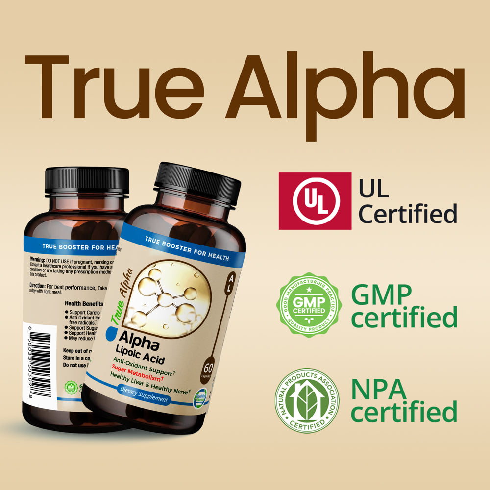 Truemed Alpha Lipoic Acid 600 Mg Support Antioxidant Sugar Metabolism Healthy Liver and Nerve 60 Capsules